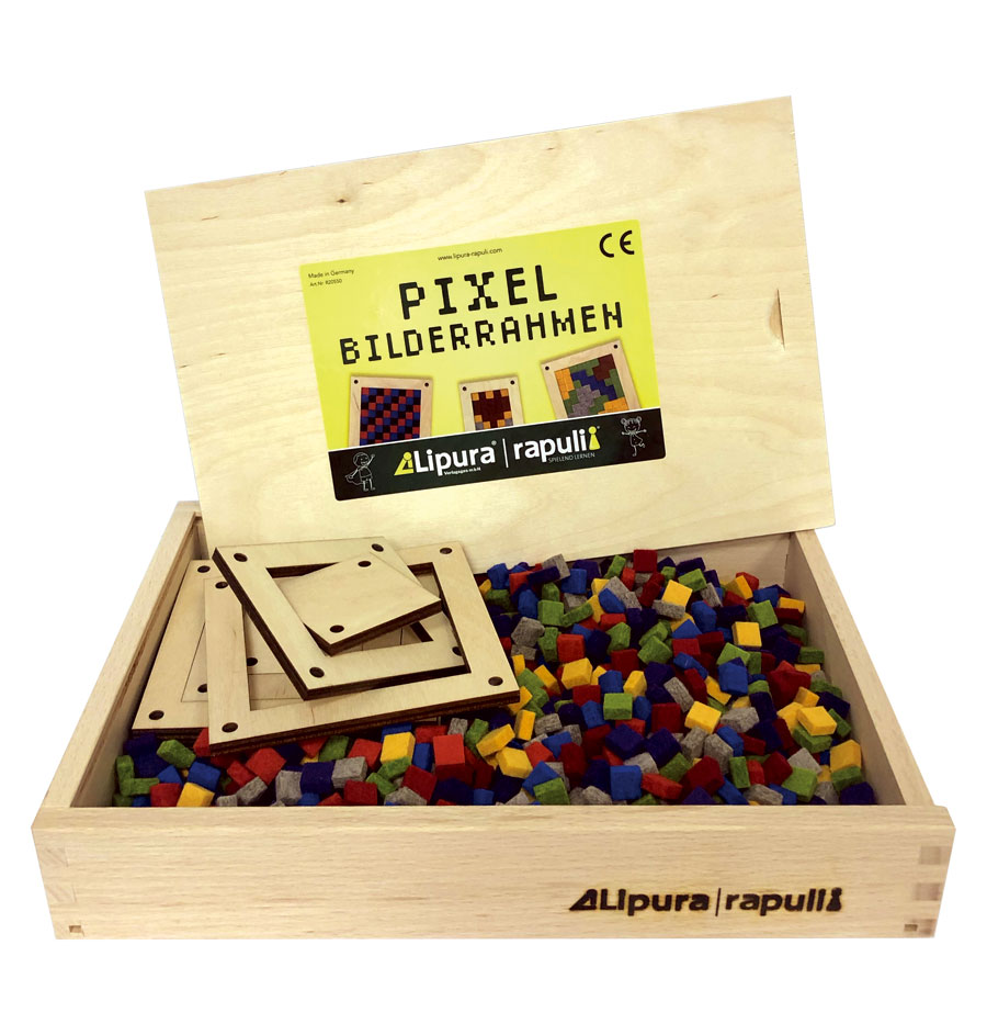 Pixel Bilderrahmen - 700 Stück Pixelfilz & 12 Rahmen in einer Holzbox