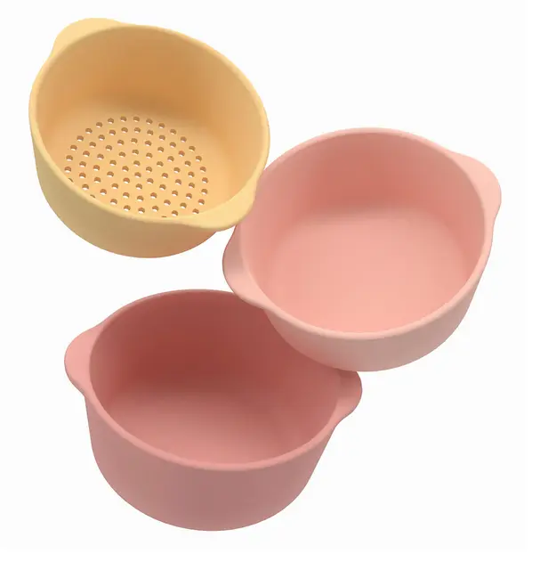 Silikon Spielschüsseln - 3er Set - koralle/gelb