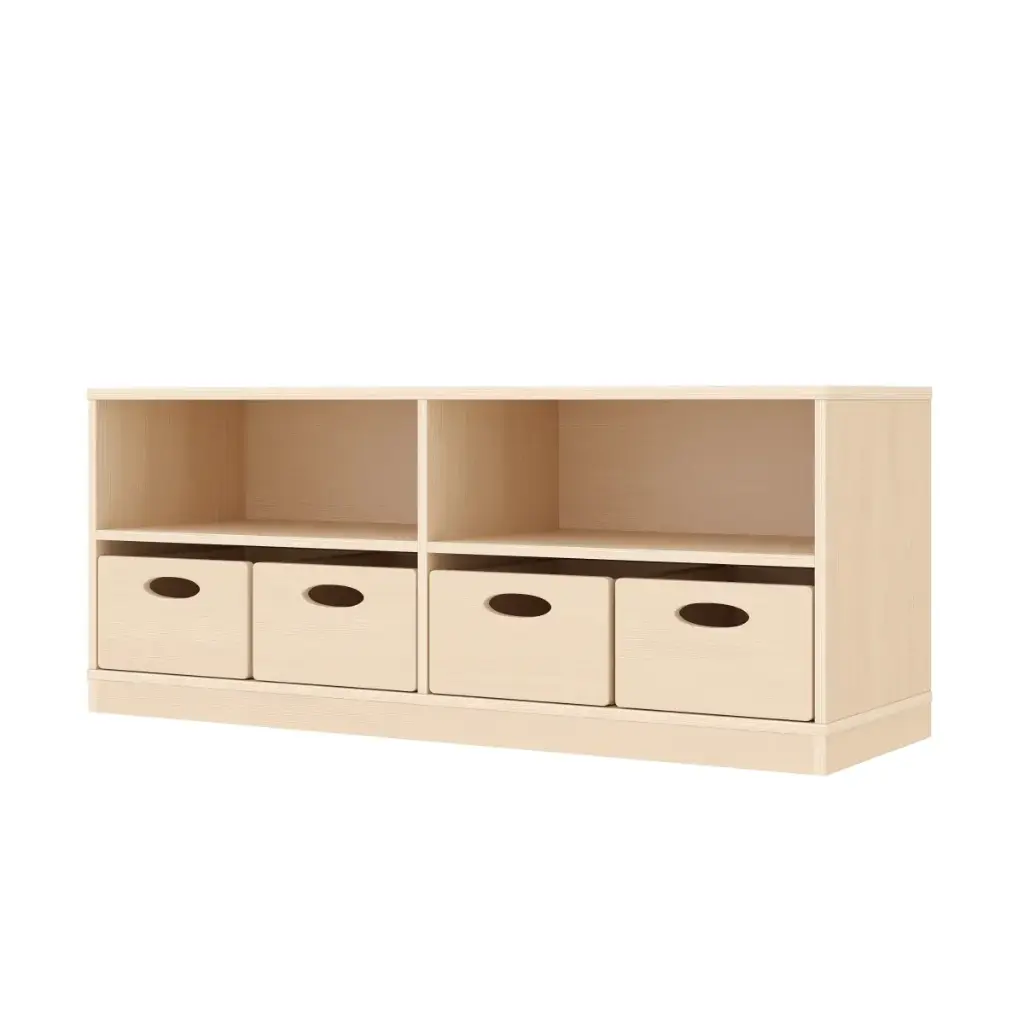 Doppel-Regalschrank 44 cm - 2 Fächer & 4 Materialkästen, mit Holzsockel