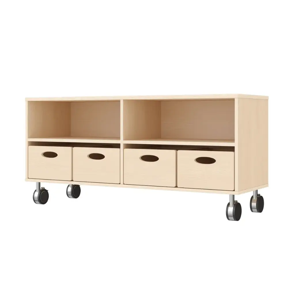 Doppel-Regalschrank 44 cm - 2 Fächer & 4 Materialkästen, mit Feststellrollen