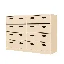 Regalschrank 79 cm - 16 Materialkästen, mit Holzsockel