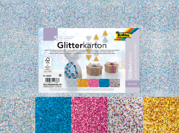 [113066] Glitterkarton 50x70cm - 5 Bögen (1 je Farbe)