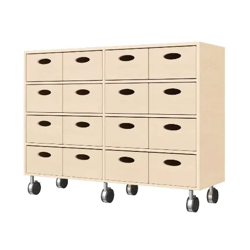 [110210-03] Regalschrank 79 cm - 16 Materialkästen, mit Festellrollen
