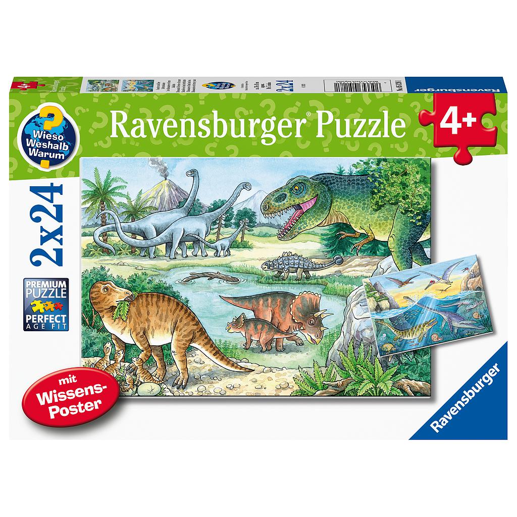 2x24 Teile Puzzle Dinosaurier