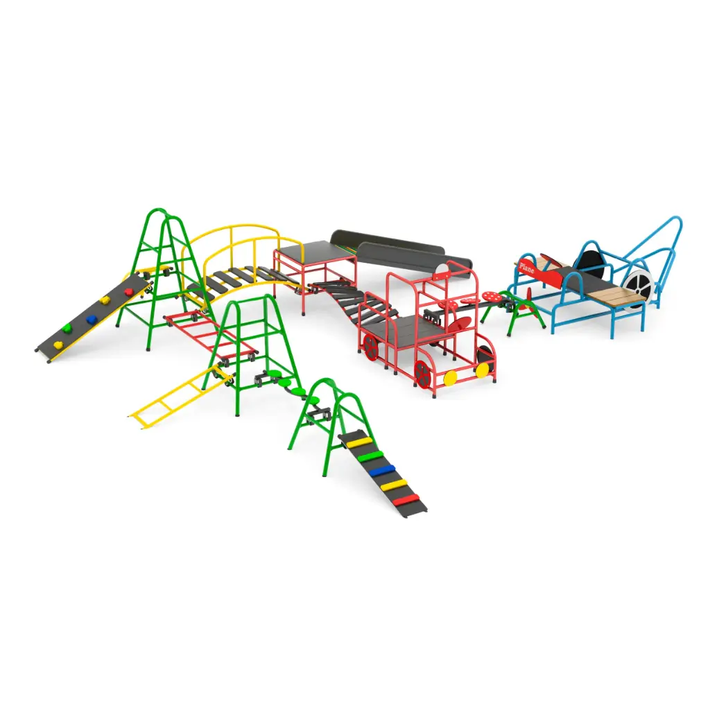 Modulares Spielgeräte Set 17-teilig (3 Podeste, 4 Leitern und 10 Balancierstege)