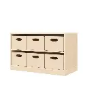 Regalschrank 44 cm - 6 Materialkästen, mit Holzsockel