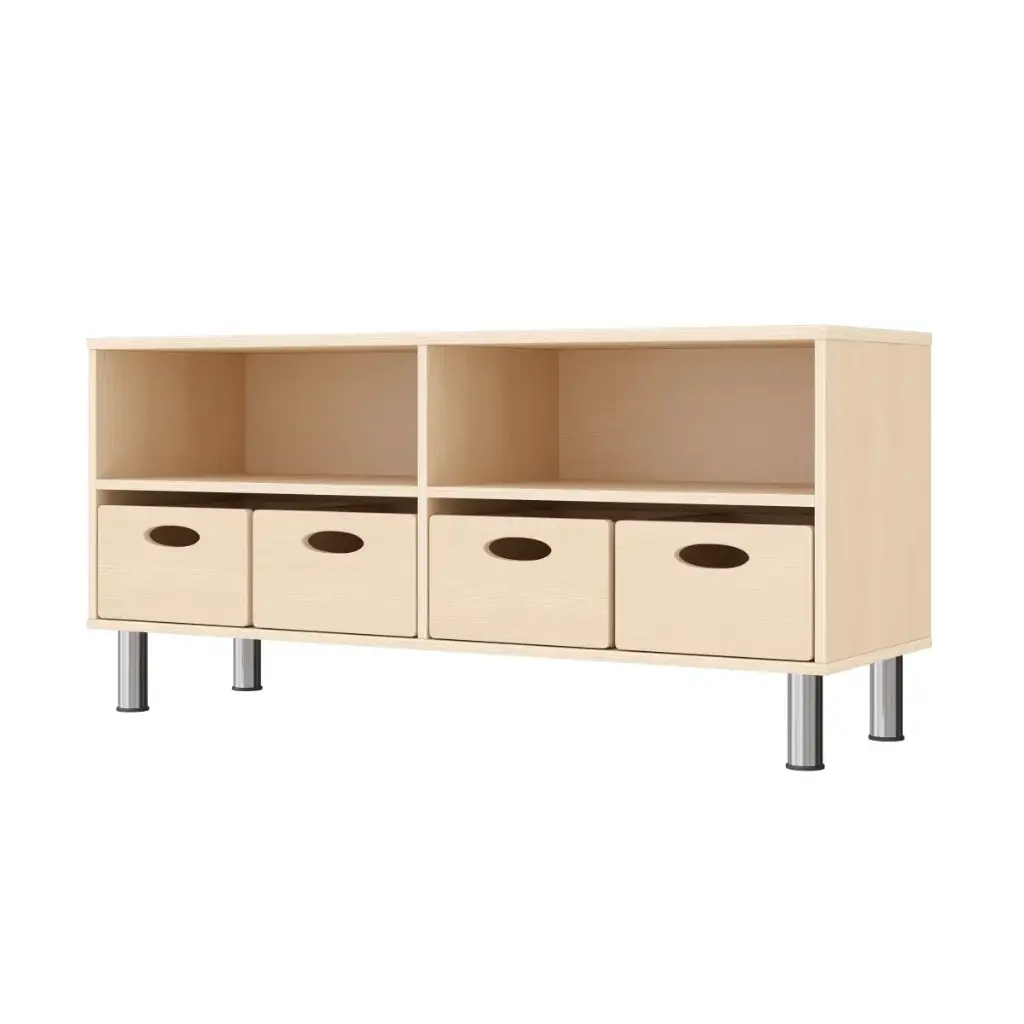 Doppel-Regalschrank 44 cm - 2 Fächer & 4 Materialkästen, mit höhenverstellbaren Sockelfüßen