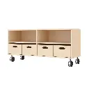 Doppel-Regalschrank 44 cm - 2 Fächer & 4 Materialkästen, mit Feststellrollen