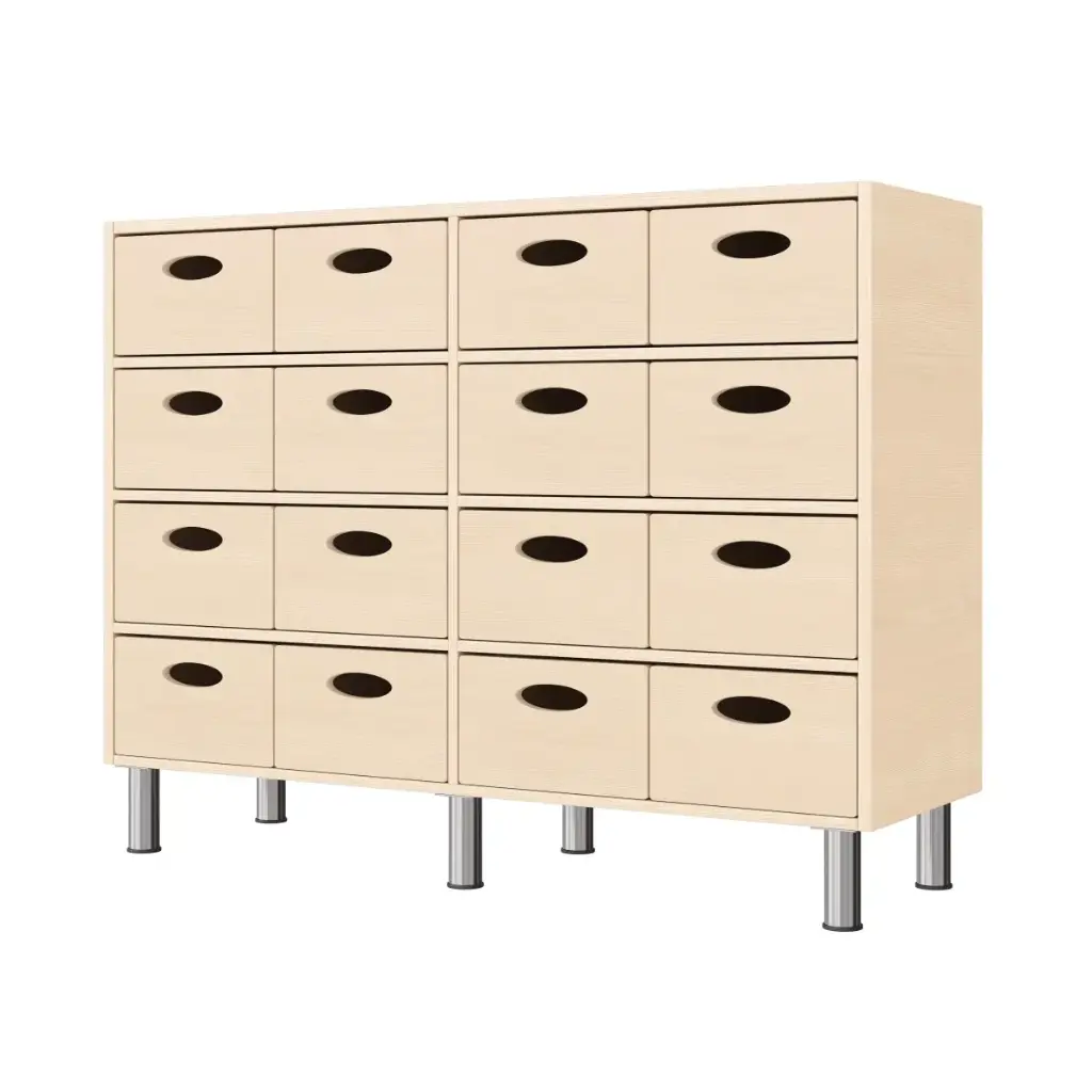 Regalschrank 79 cm - 16 Materialkästen, mit höhenverstellbaren Sockelfüßen