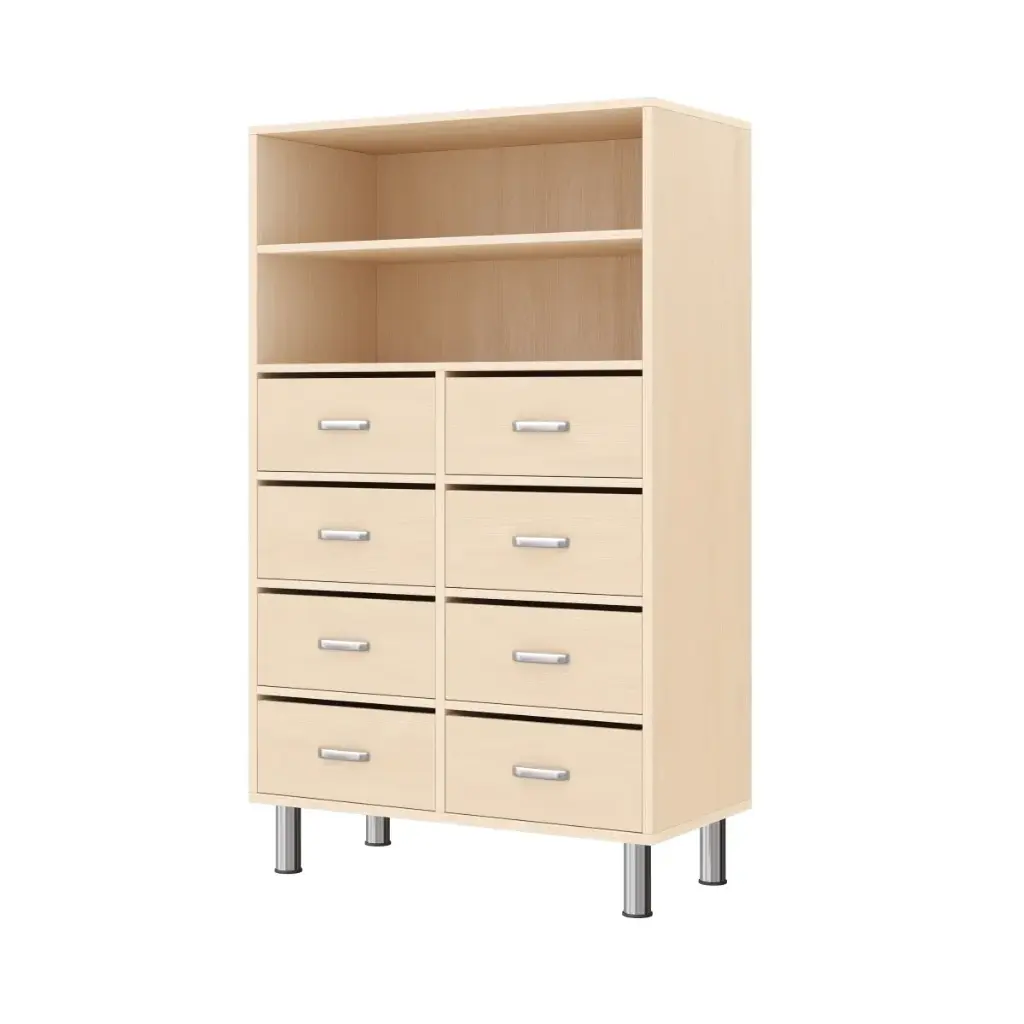 Regalschrank 120 cm, 2 Fächer & 8 Schubladen, mit höhenverstellbaren Sockelfüßen