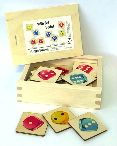 [19570] Würfelspiel - 18 Paare in Holzbox
