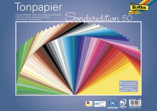 [113319] Tonpapier 130g/m², 50x70cm, 50 Farben sortiert